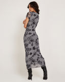 Image of Maruza Midi Dress in Mesh Doodle Flower Grey