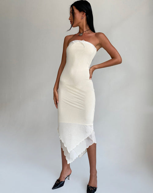 Image of Marve Bandeau Maxi Dress in Mesh Cream