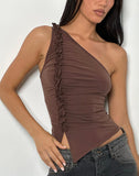 Image of Marvela Ruched One Shoulder Top in Bitter Chocolate Brown