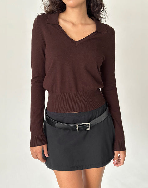 Image of Maryse Long Sleeve Knitted Top in Brown