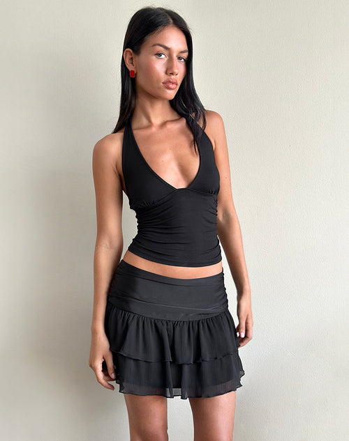 Image of Masama Frill Mini Skirt in Black Satin and Chiffon