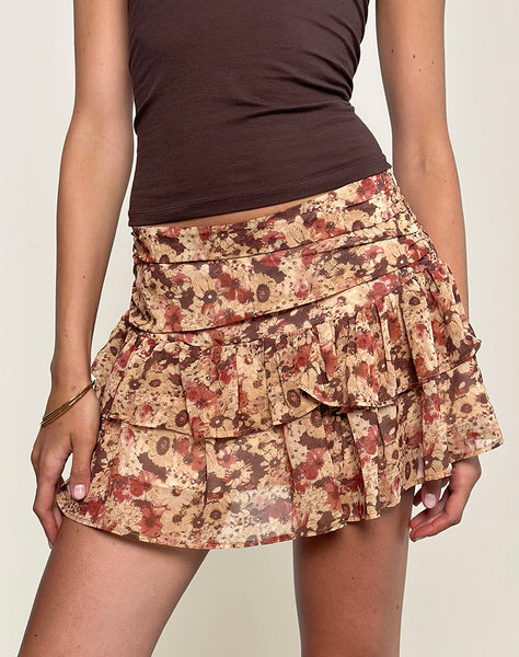 Image of Masama Frill Mini Skirt in Chiffon Rusty Flower