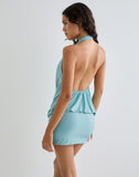 Image of Matana Cowl Neck Mini Dress in Shimmer Lurex Light Blue