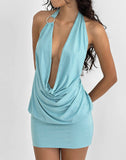 Image of Matana Cowl Neck Mini Dress in Shimmer Lurex Light Blue