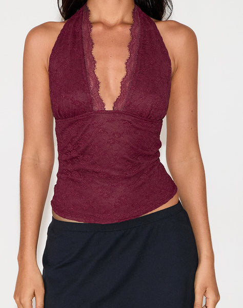 Image of Matua Halter Top in Clover Lace Maroon