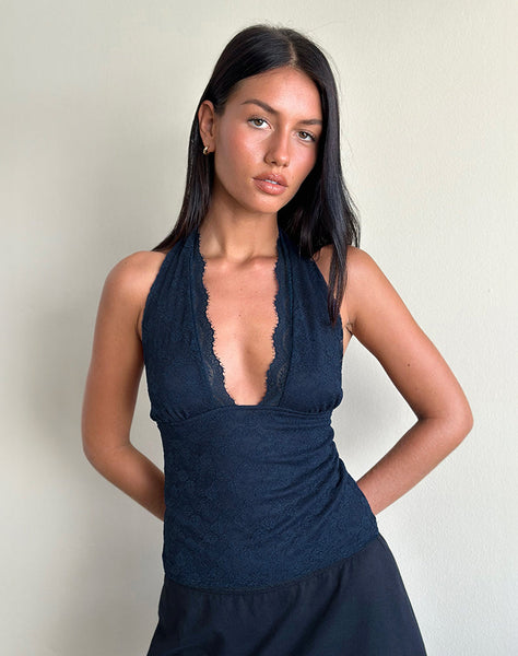 Image of Matua Halter Top in Clover Lace Navy