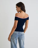 Image Mayomi Off the Shoulder Top in Navy with Pink Binding