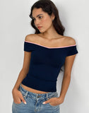 Image Mayomi Off the Shoulder Top in Navy with Pink Binding
