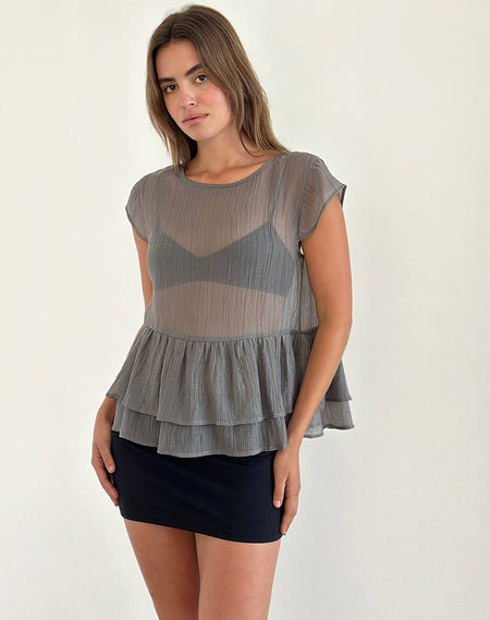 Pyso Asymmetric Top in Lace Flower Grey