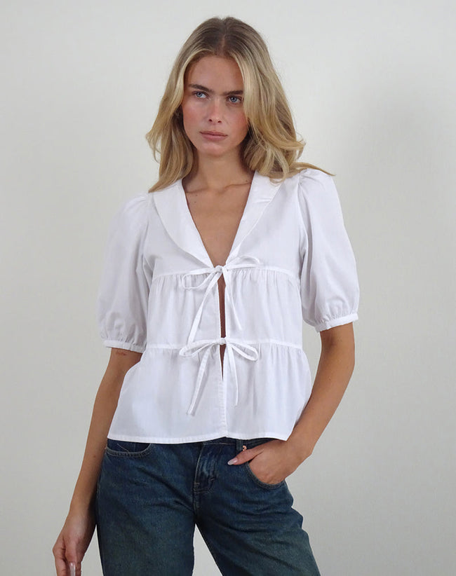 Image of Medda Puff Sleeve Shirt in Poplin White