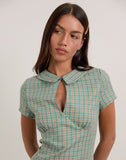 Image of Medora Keyhole Mini Dress in Teal Check