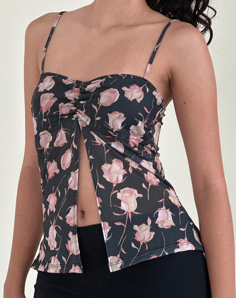 Image of Megumi Top in Falling Rose Jet Black