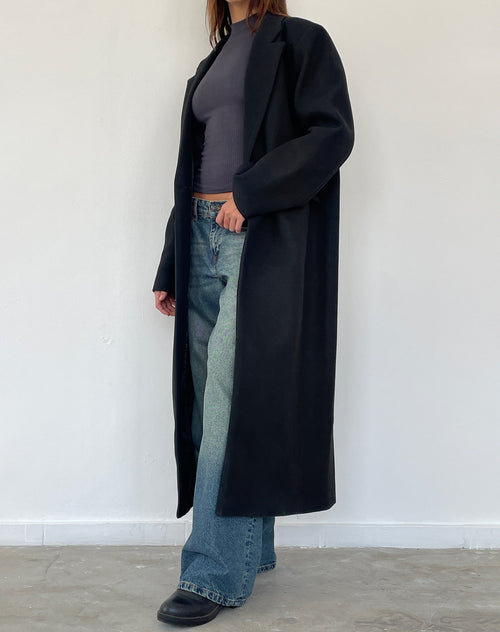 Image of Melani Longline Wool Coat in Black