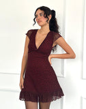 Image of Melva Mini Dress in Ditsy Flock Burnt Maroon