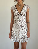 Image of Melva Mini Dress in Brown Stem Flower Flock