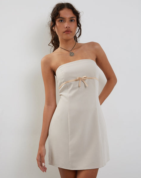 Image of Merila Bandeau Mini Dress in Ivory Soft Tailoring