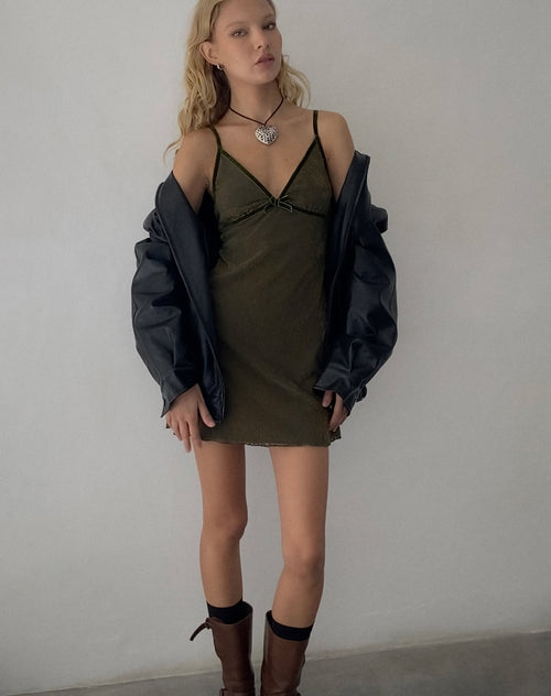 Image of Mevila Mini Dress in Abstract Botanic Dark Olive