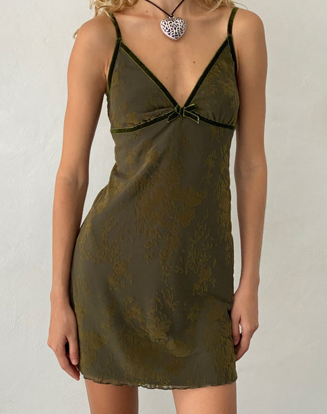 Image of Mevila Mini Dress in Abstract Botanic Dark Olive