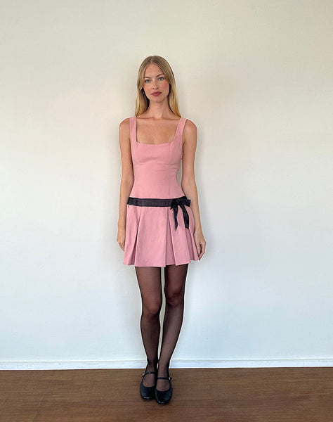 Image of Michelia Mini Dress in Pink with Black Bow