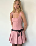 Image of Michelia Mini Dress in Pink with Black Bow