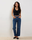 Image of Mid Rise Straight Leg Jeans in Mid Blue Used Denim