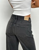 Image of Mid Rise Turn Up Straight Jeans in Washed Black Grey