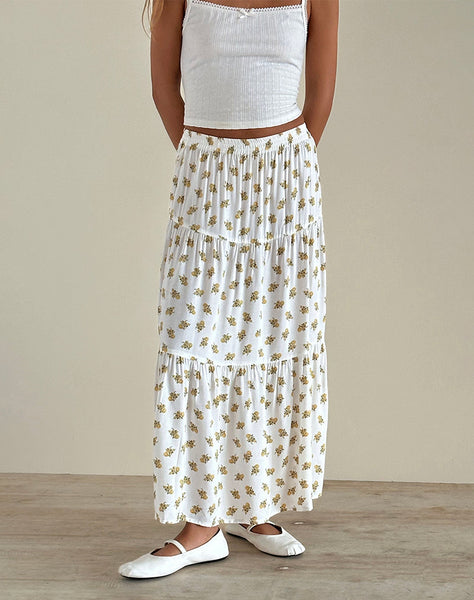 Image of Midaxi Skirt in Funshine Floral Off White