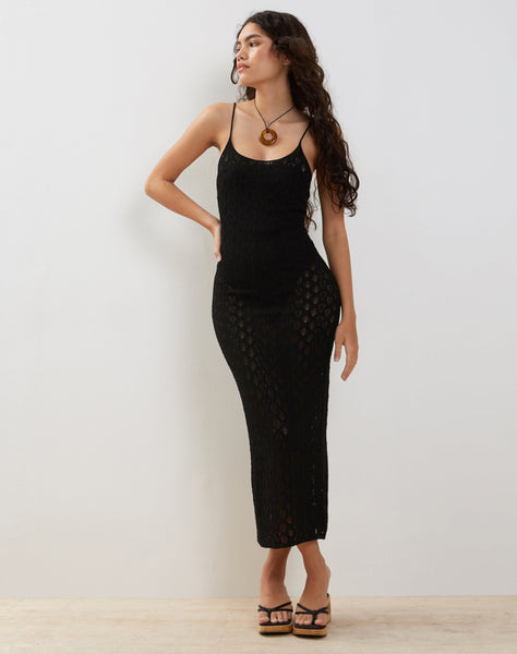 Image of Caroline Strappy Maxi Dress in Mesh Black