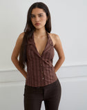 Image of Mikanu Button Down Blouse in Stripe Brown