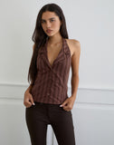 Image of Mikanu Button Down Blouse in Stripe Brown