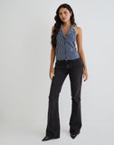 Image of Mikanu Halterneck Blouse in Pinstripe Navy