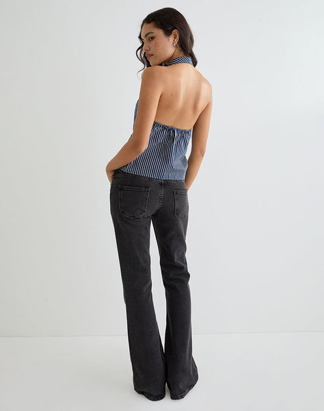 Image of Mikanu Halterneck Blouse in Pinstripe Navy