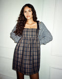 Image of Mikayla Square Neck Mini Dress in Navy and Mustard Check