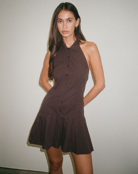 Yuha Buttoned Mini Dress in Deep Taupe