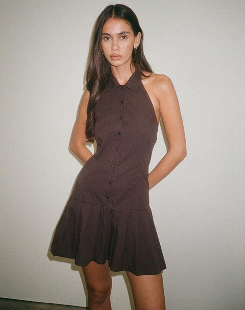 Image of Mikena Collared Dress in Deep Mahogany