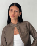 Image of Mildred Distressed Biker Jacket in PU Olive