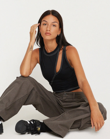 Zane Cut Out Crop Top in Black