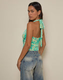 Image of Minova Cowl Neck Top in Floral Flock Green and Blue