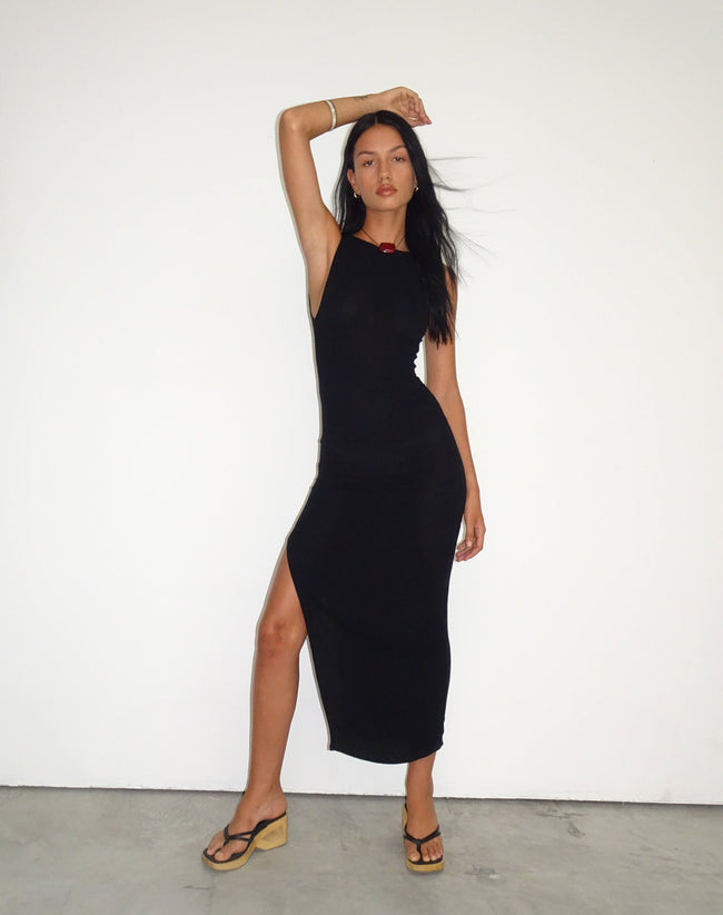 Image of Minyo Racer Neck Maxi Dress in Crinkle Black