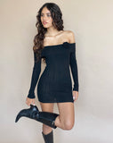 Image of Mirabel Knitted Bardot Mini Dress in Black with Rosette