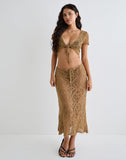 Image of Diora Tie Front Skirt in Crochet Camel