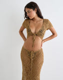 Image of Mirea Grown On Sleeve Shurg Top in Crochet Camel