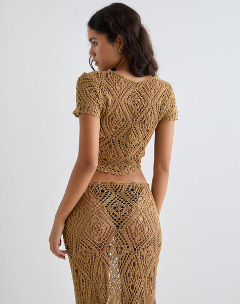 Image of Mirea Grown On Sleeve Shurg Top in Crochet Camel