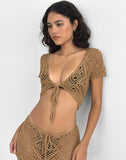 Image of Mirea Grown On Sleeve Shurg Top in Crochet Camel