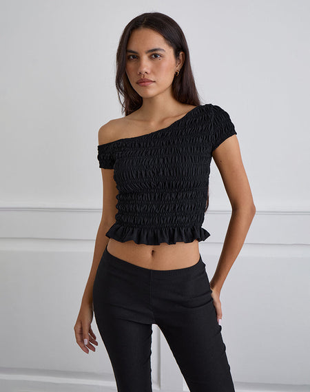 Balia Asymmetric Short Sleeve Basic Top in Grey with Blurred Rose Print