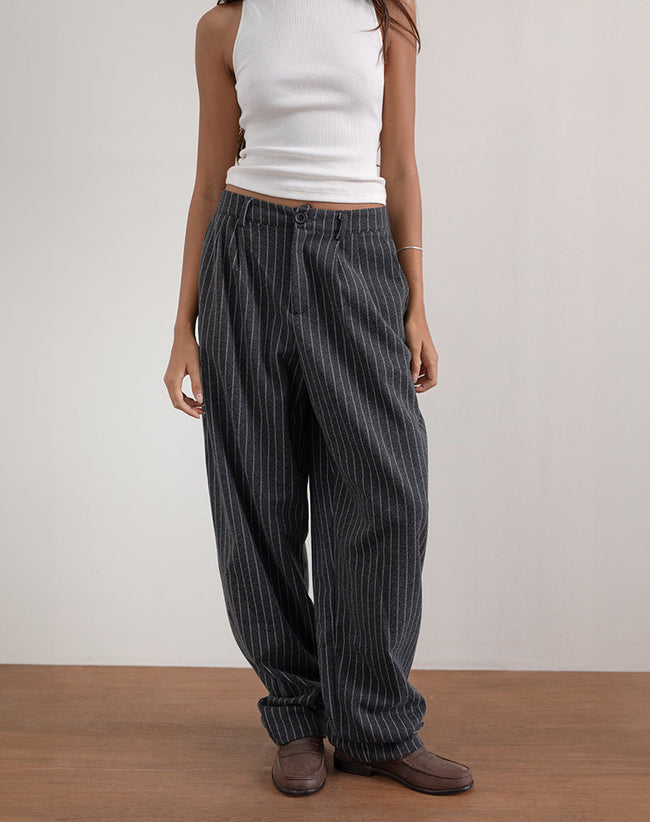 Image of Misha Wide Leg Trouser in Pinstripe Black