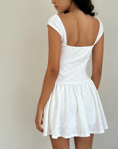 Image of Misty Mini Tea Dress in Broderie White