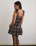 Image of Miyori Square Neck Mini Dress in Grey Check