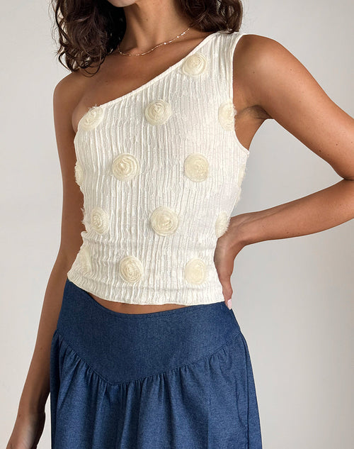 image of Moira One Shoulder Top in Textured Rose Ivory