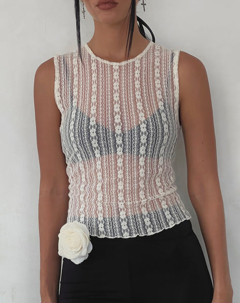 Image of Monelo Unlined Vest Top in Ditsy Floral Cream Lace